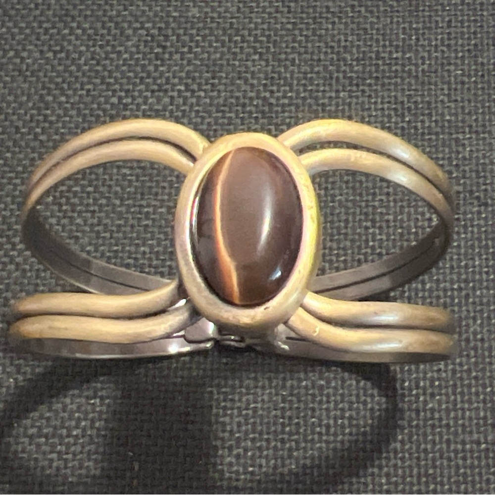 Gold and Brown Cuff Bracelet with Architectural Design